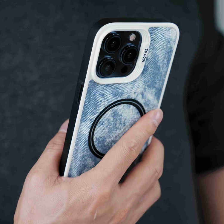 For iPhone 14 Plus Contrast Color Denim MagSafe Magnetic Phone Case(Grey Blue) - iPhone 14 Plus Cases by buy2fix | Online Shopping UK | buy2fix