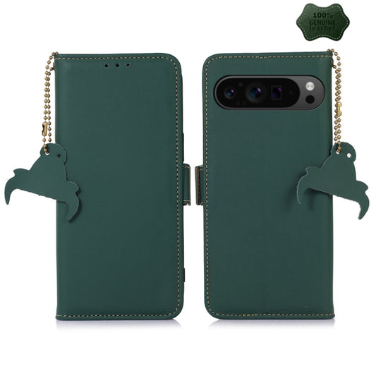 For Google Pixel 10 Pro / 9 Pro Genuine Leather Magnetic RFID Leather Phone Case(Green) by buy2fix