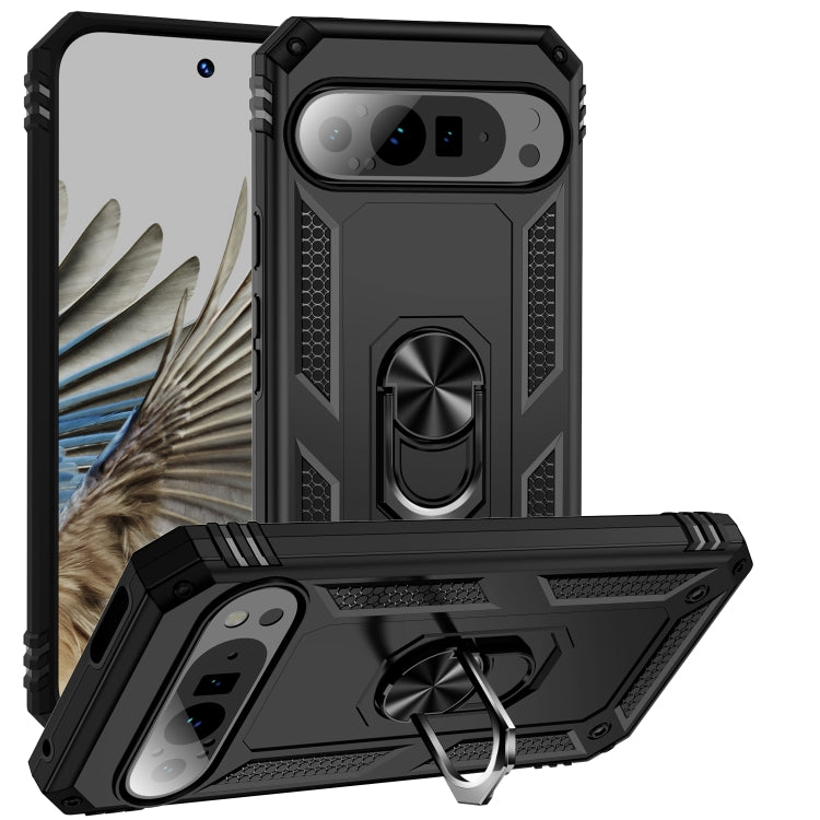 For Google Pixel 9 Pro XL Shockproof TPU + PC Phone Case with Holder(Black) by buy2fix