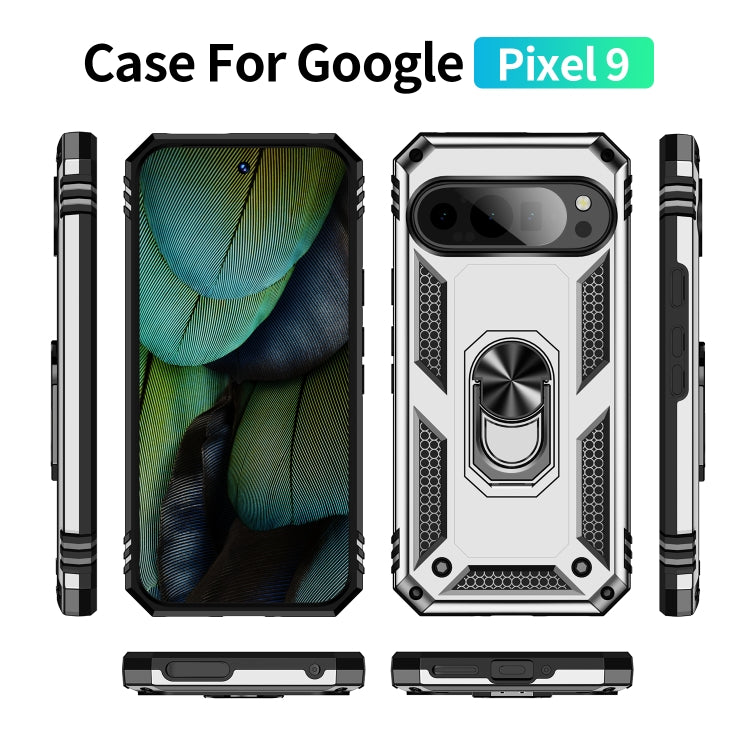 For Google Pixel 9 Shockproof TPU + PC Phone Case with Holder(Silver) - Google Cases by buy2fix | Online Shopping UK | buy2fix