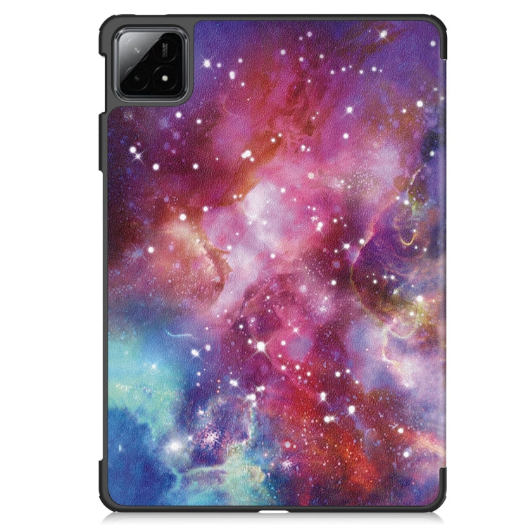 For Xiaomi Pad 6S Pro Custer Painted 3-Fold Holder Smart Leather Tablet Case(Milky Way Nebula) - More Tablet Cases by buy2fix | Online Shopping UK | buy2fix