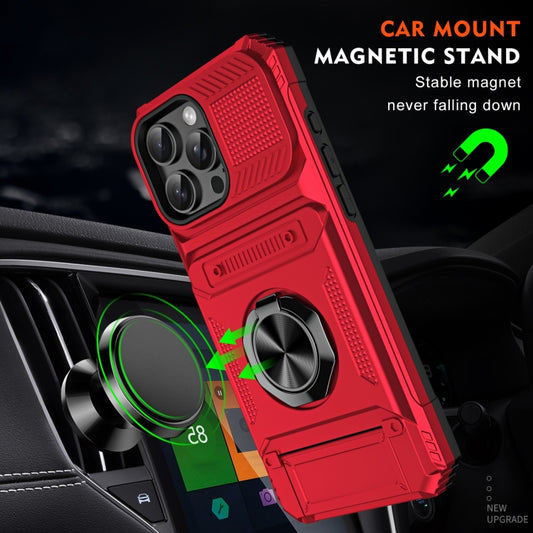 For iPhone 16 TPU+PC Shockproof Card Phone Case with Metal Ring Holder(Red) by buy2fix