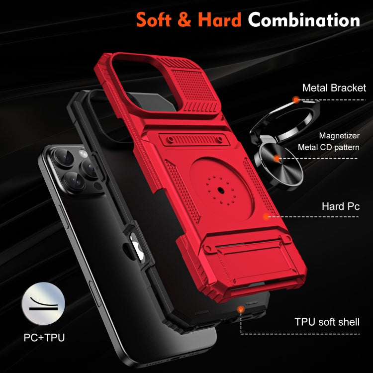 For iPhone 16 Plus TPU+PC Shockproof Card Phone Case with Metal Ring Holder(Red) - iPhone 16 Plus Cases by buy2fix | Online Shopping UK | buy2fix