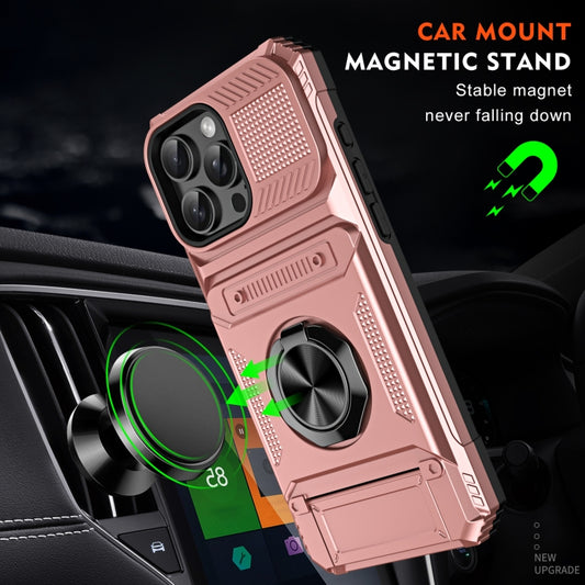 For iPhone 16 Plus TPU+PC Shockproof Card Phone Case with Metal Ring Holder(Rose Gold) by buy2fix