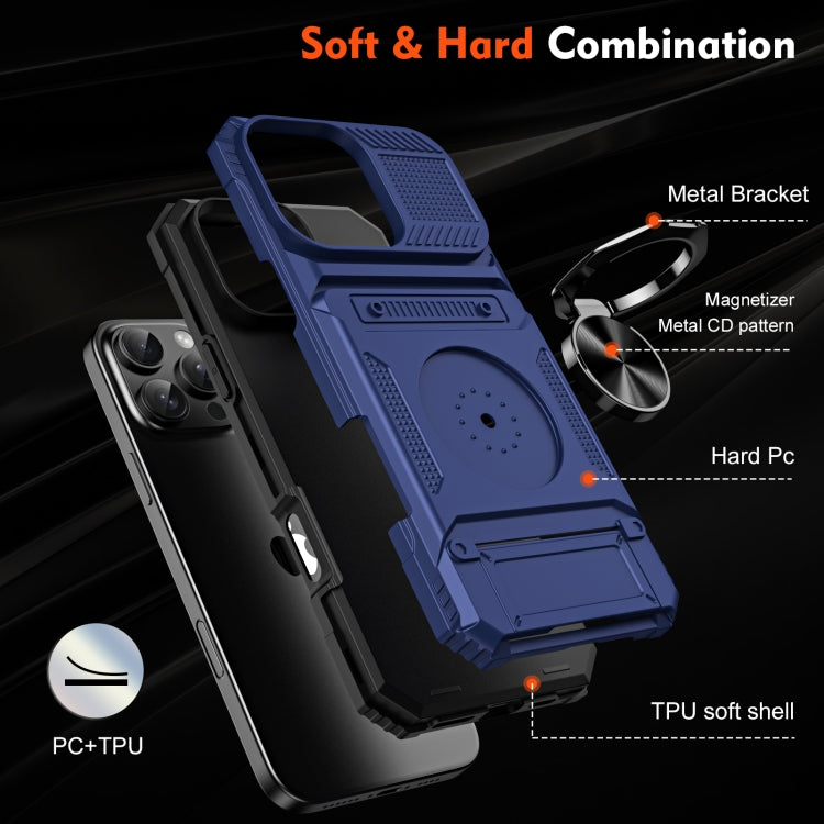 For iPhone 16 Pro Max TPU+PC Shockproof Card Phone Case with Metal Ring Holder(Blue) - iPhone 16 Pro Max Cases by buy2fix | Online Shopping UK | buy2fix