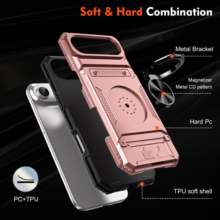 For iPhone Air TPU+PC Shockproof Card Phone Case with Metal Ring Holder(Rose Gold) - iPhone Air Cases by buy2fix | Online Shopping UK | buy2fix