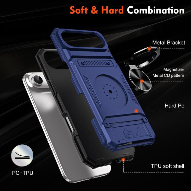 For iPhone Air TPU+PC Shockproof Card Phone Case with Metal Ring Holder(Blue) - iPhone Air Cases by buy2fix | Online Shopping UK | buy2fix