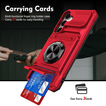 For Samsung Galaxy A15 5G TPU+PC Shockproof Card Phone Case with Metal Ring Holder(Red) - Galaxy Phone Cases by buy2fix | Online Shopping UK | buy2fix