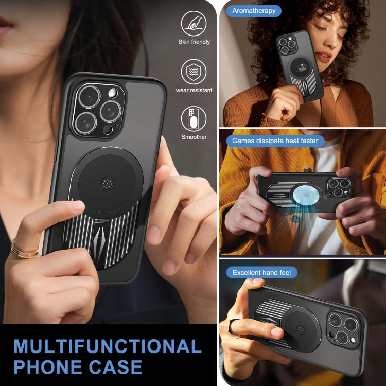 For iPhone 15 Pro Max Heat Dissipation Aromatherapy MagSafe Holder Phone Case(Black) - iPhone 15 Pro Max Cases by buy2fix | Online Shopping UK | buy2fix