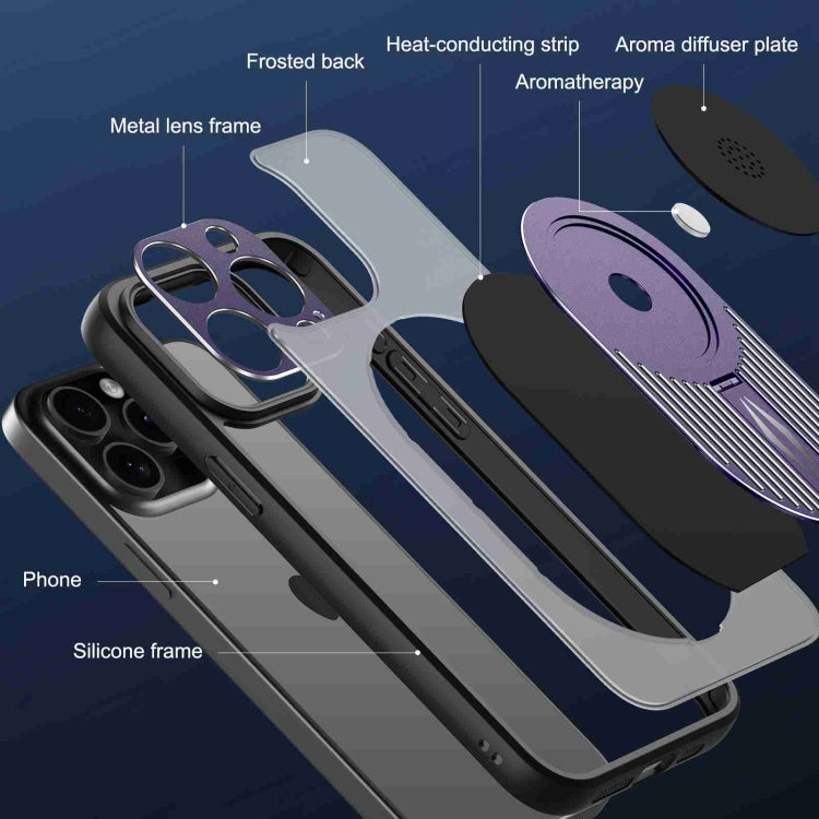 For iPhone 15 Heat Dissipation Aromatherapy MagSafe Holder Phone Case(Purple) - iPhone 15 Cases by buy2fix | Online Shopping UK | buy2fix