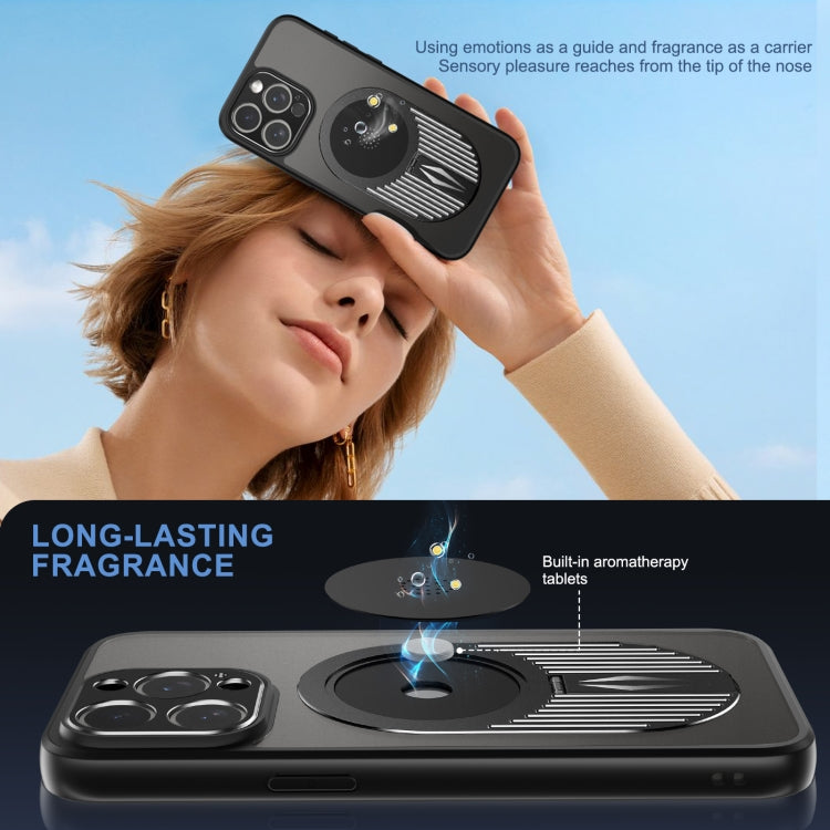 For iPhone 15 Pro Heat Dissipation Aromatherapy MagSafe Holder Phone Case(Black) - iPhone 15 Pro Cases by buy2fix | Online Shopping UK | buy2fix