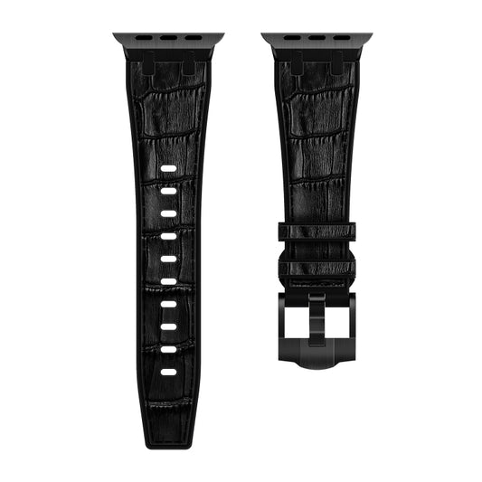 For Apple Watch SE 2023 44mm Crocodile Texture Liquid Silicone Watch Band(Black Black) by buy2fix