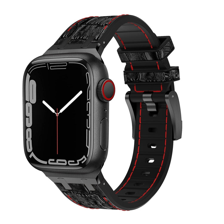 For Apple Watch Series 8 45mm Crocodile Texture Liquid Silicone Watch Band(Black Red Black) - Watch Bands by buy2fix | Online Shopping UK | buy2fix