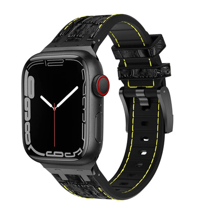 For Apple Watch SE 40mm Crocodile Texture Liquid Silicone Watch Band(Black Yellow Black) by buy2fix