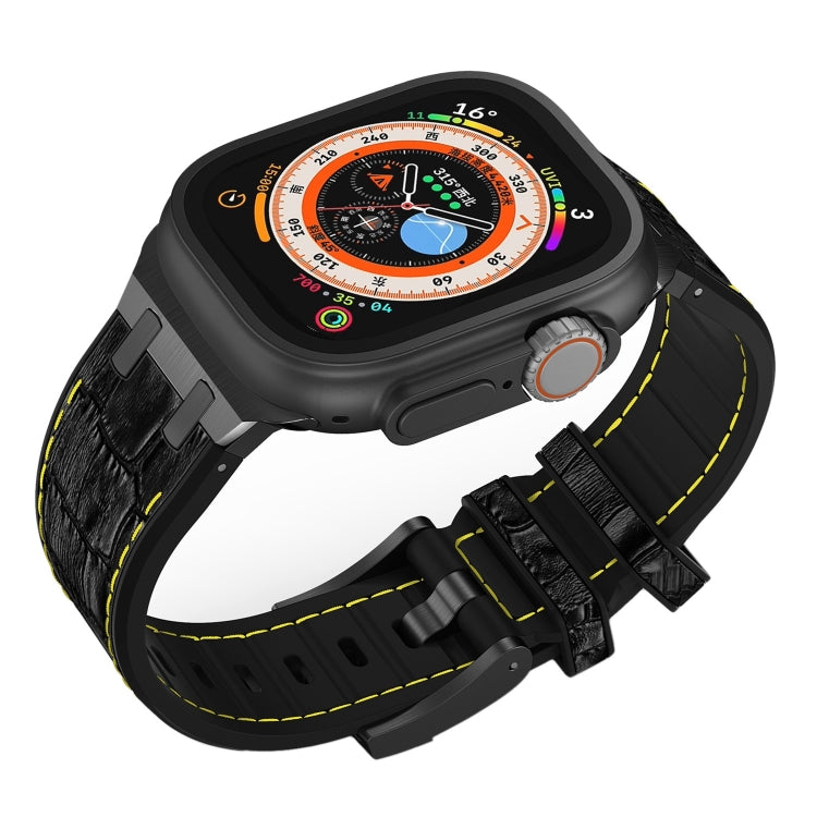 For Apple Watch SE 40mm Crocodile Texture Liquid Silicone Watch Band(Black Yellow Black) by buy2fix