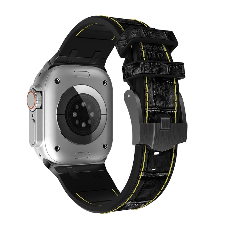 For Apple Watch SE 40mm Crocodile Texture Liquid Silicone Watch Band(Black Yellow Black) by buy2fix
