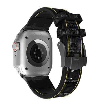 For Apple Watch SE 40mm Crocodile Texture Liquid Silicone Watch Band(Black Yellow Black) by buy2fix
