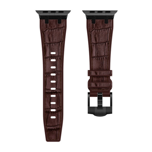 For Apple Watch SE 40mm Crocodile Texture Liquid Silicone Watch Band(Black Dark Brown) by buy2fix