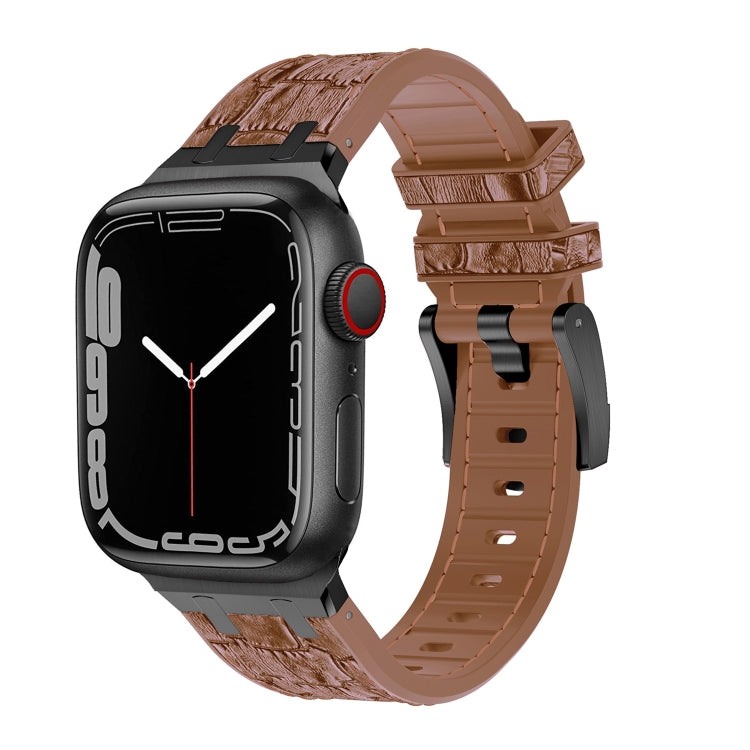 For Apple Watch Series 5 40mm Crocodile Texture Liquid Silicone Watch Band(Black Yellow Brown) by buy2fix