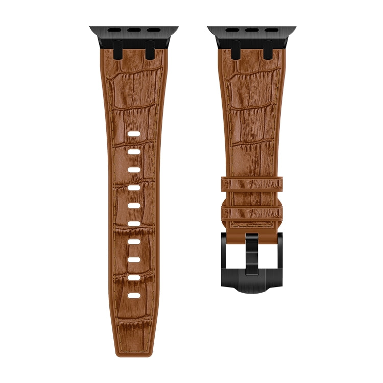 For Apple Watch Series 5 40mm Crocodile Texture Liquid Silicone Watch Band(Black Yellow Brown) by buy2fix