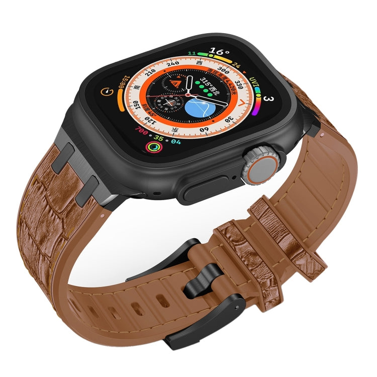 For Apple Watch Series 5 40mm Crocodile Texture Liquid Silicone Watch Band(Black Yellow Brown) by buy2fix