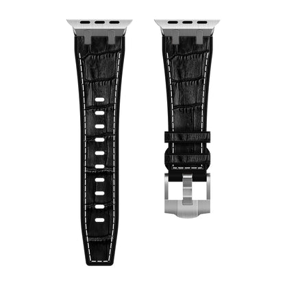 For Apple Watch Series 5 40mm Crocodile Texture Liquid Silicone Watch Band(Silver White Black) - Watch Bands by buy2fix | Online Shopping UK | buy2fix