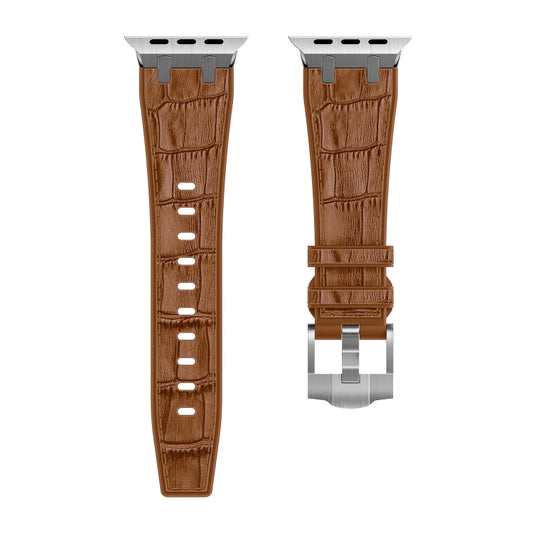 For Apple Watch Series 5 40mm Crocodile Texture Liquid Silicone Watch Band(Silver Yellow Brown) by buy2fix