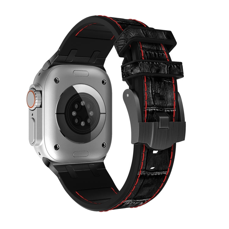 For Apple Watch Series 4 40mm Crocodile Texture Liquid Silicone Watch Band(Black Red Black) by buy2fix