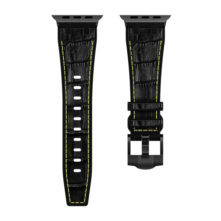 For Apple Watch Series 3 38mm Crocodile Texture Liquid Silicone Watch Band(Black Yellow Black) - Watch Bands by buy2fix | Online Shopping UK | buy2fix