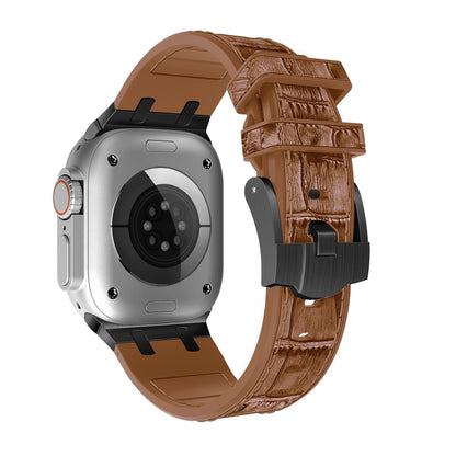 For Apple Watch Series 2 42mm Crocodile Texture Liquid Silicone Watch Band(Black Yellow Brown) by buy2fix