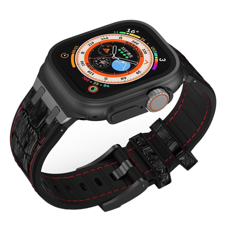 For Apple Watch Series 2 38mm Crocodile Texture Liquid Silicone Watch Band(Black Red Black) by buy2fix