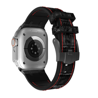 For Apple Watch Series 2 38mm Crocodile Texture Liquid Silicone Watch Band(Black Red Black) by buy2fix