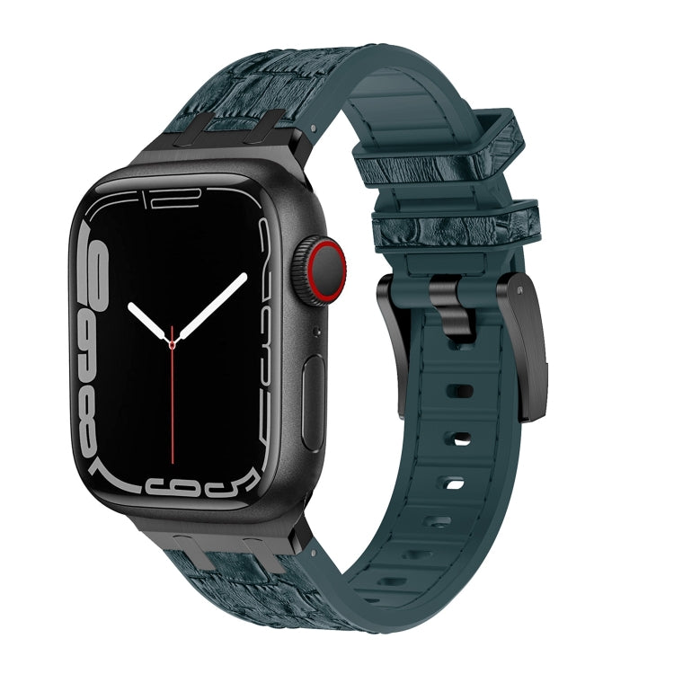For Apple Watch 38mm Crocodile Texture Liquid Silicone Watch Band(Black Deep Green) by buy2fix