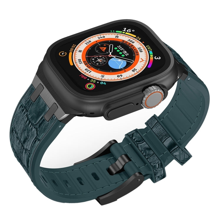 For Apple Watch 38mm Crocodile Texture Liquid Silicone Watch Band(Black Deep Green) by buy2fix