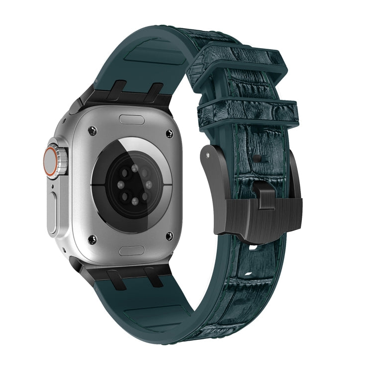 For Apple Watch 38mm Crocodile Texture Liquid Silicone Watch Band(Black Deep Green) by buy2fix
