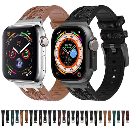 For Apple Watch SE 40mm Crocodile Texture Liquid Silicone Watch Band(Black Yellow Black) by buy2fix