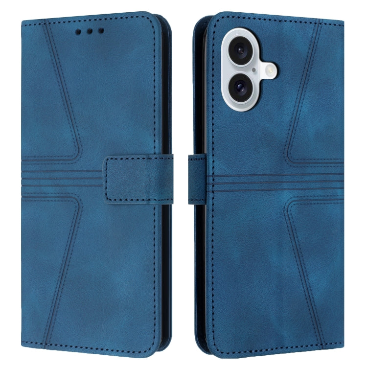 For iPhone 16 Triangle Solid Color Leather Phone Case(Blue) by buy2fix