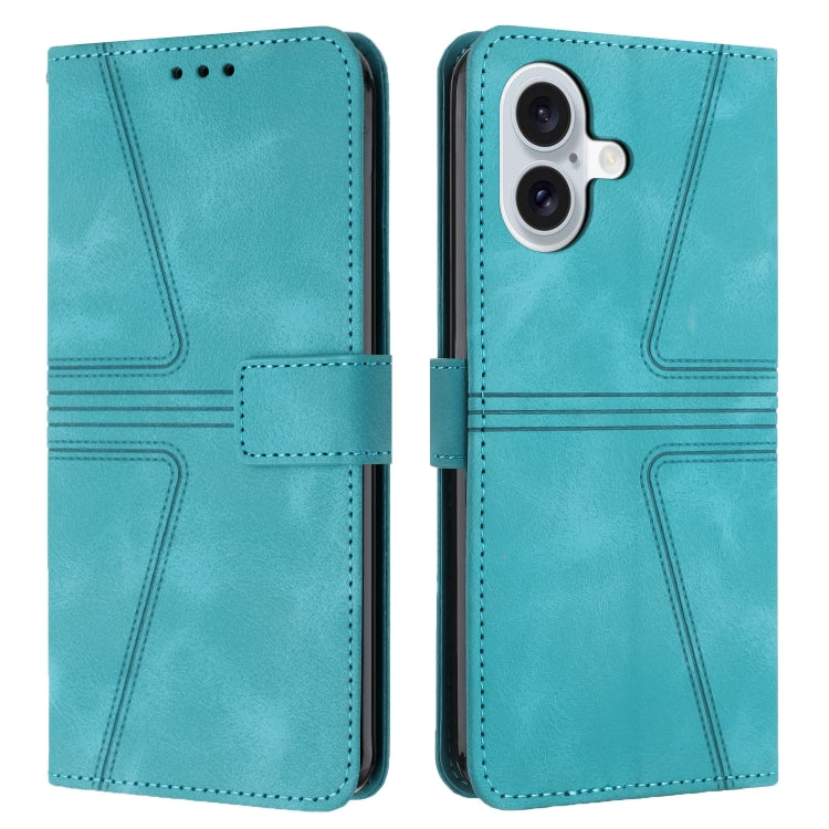 For iPhone 16 Triangle Solid Color Leather Phone Case(Green) by buy2fix