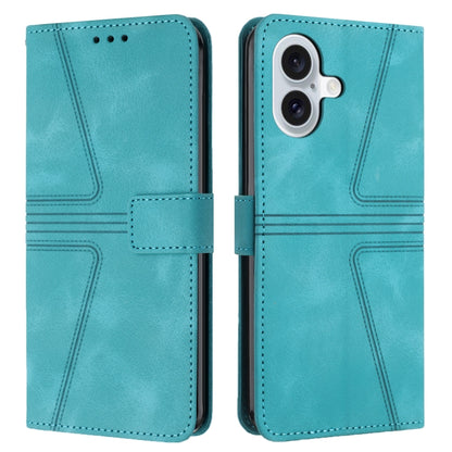 For iPhone 16 Triangle Solid Color Leather Phone Case(Green) by buy2fix