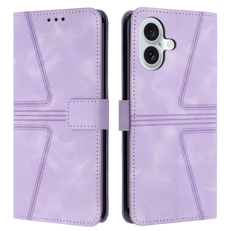 For iPhone 16 Triangle Solid Color Leather Phone Case(Purple) by buy2fix