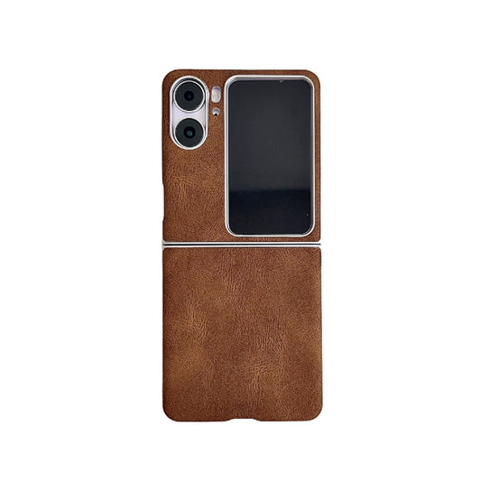 For OPPO Find N2 Flip Skin Feel Leather Texture Pearlescent Paint Shockproof Phone Case(Brown) by buy2fix