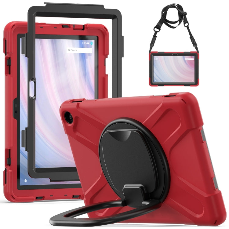 For Amazon Kindle Fire HD10 2023 Silicone Hybrid PC Tablet Case with Holder & Shoulder Strap(Red) - Amazon by buy2fix | Online Shopping UK | buy2fix