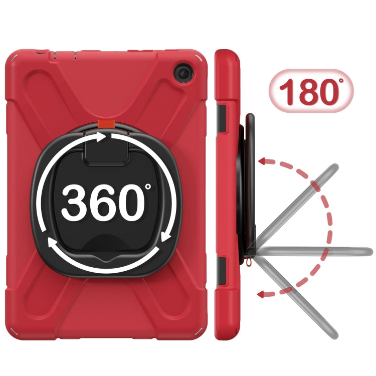 For Amazon Kindle Fire HD10 2023 Silicone Hybrid PC Tablet Case with Holder & Shoulder Strap(Red) - Amazon by buy2fix | Online Shopping UK | buy2fix