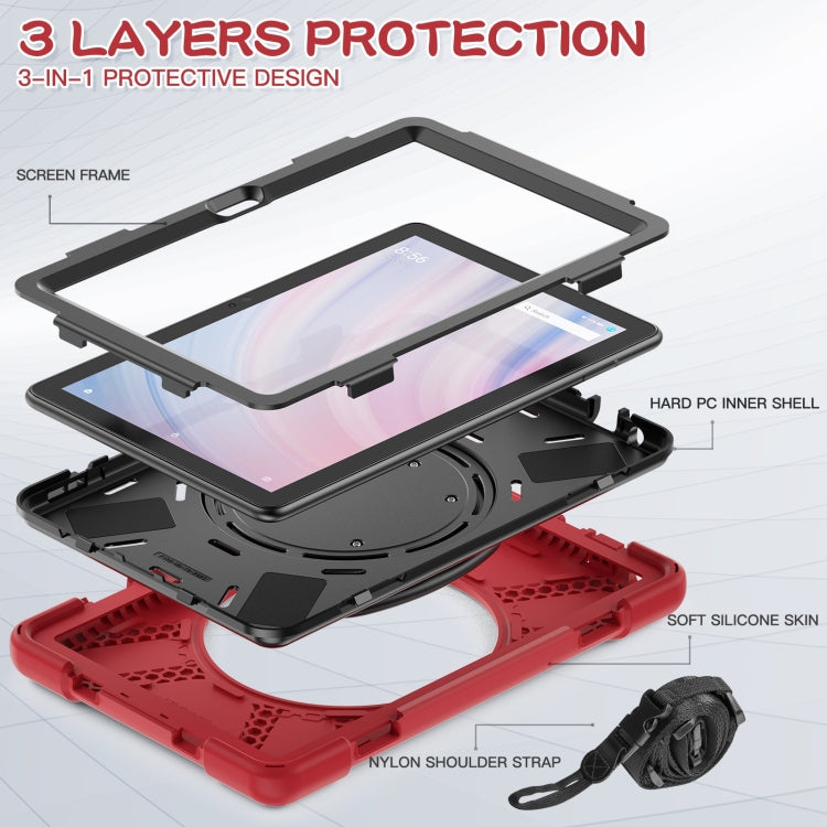 For Amazon Kindle Fire HD10 2023 Silicone Hybrid PC Tablet Case with Holder & Shoulder Strap(Red) - Amazon by buy2fix | Online Shopping UK | buy2fix