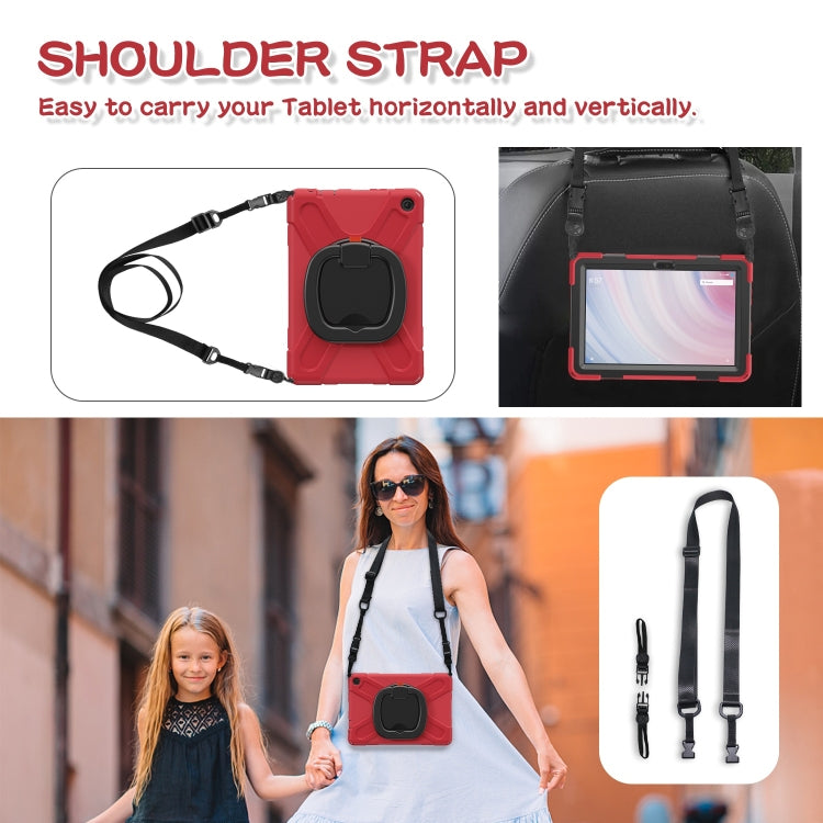 For Amazon Kindle Fire HD10 2023 Silicone Hybrid PC Tablet Case with Holder & Shoulder Strap(Red) - Amazon by buy2fix | Online Shopping UK | buy2fix