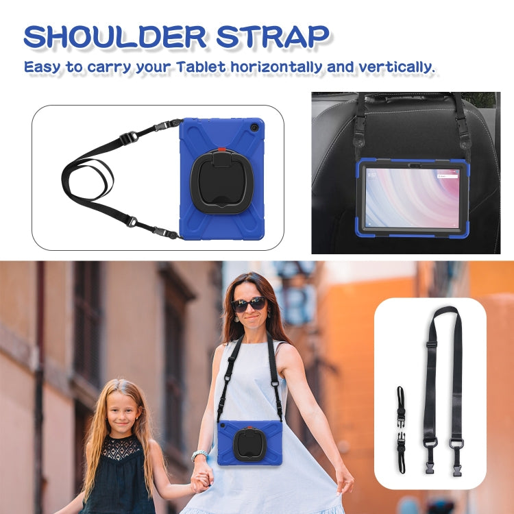 For Amazon Kindle Fire HD10 2023 Silicone Hybrid PC Tablet Case with Holder & Shoulder Strap(Blue) - Amazon by buy2fix | Online Shopping UK | buy2fix