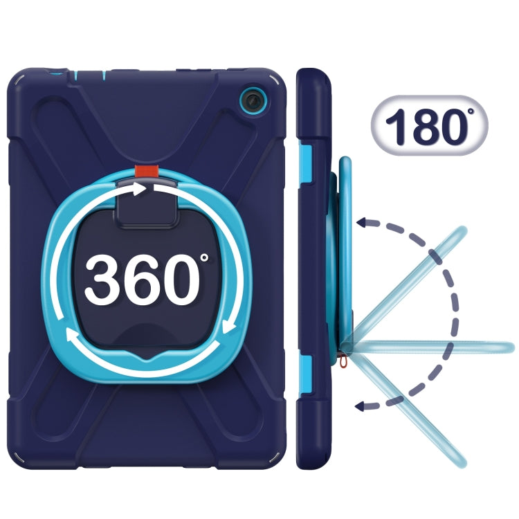 For Amazon Kindle Fire HD10 2023 Silicone Hybrid PC Tablet Case with Holder & Shoulder Strap(Navy Blue) - Amazon by buy2fix | Online Shopping UK | buy2fix