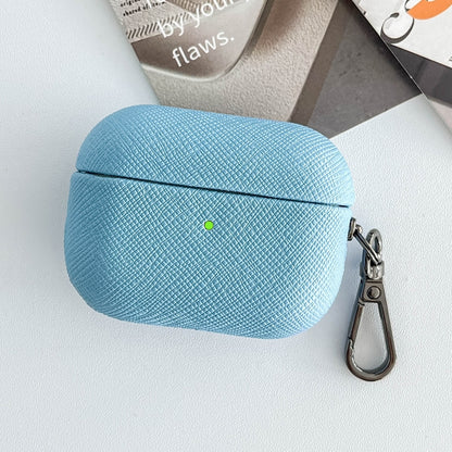 For AirPods Pro 2 Cross Texture PU Leather Bluetooth Earphone Protective Case(Sky Blue) - For AirPods Pro 2 by buy2fix | Online Shopping UK | buy2fix