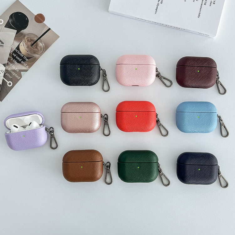 For AirPods Pro Cross Texture PU Leather Bluetooth Earphone Protective Case(Dark Blue) - For AirPods Pro by buy2fix | Online Shopping UK | buy2fix