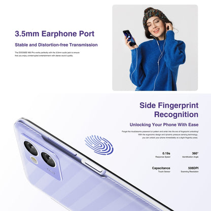 [HK Warehouse] DOOGEE N50 Pro, 8GB+256GB, Side Fingerprint, 6.52 inch Android 13 Spreadtrum T606 Octa Core 1.6GHz, Network: 4G, OTG(Purple) - DOOGEE by DOOGEE | Online Shopping UK | buy2fix